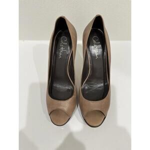 Cole Haan NikeAir Sole High Heel Brown Pump Peep Toe Platform Shoes Women's 8.5B